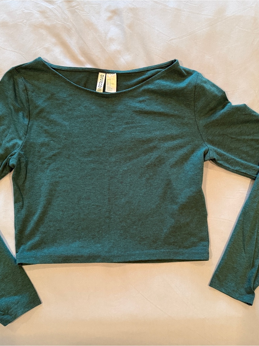 H&M Forest Green Long-Sleeve Boatneck Crop Top